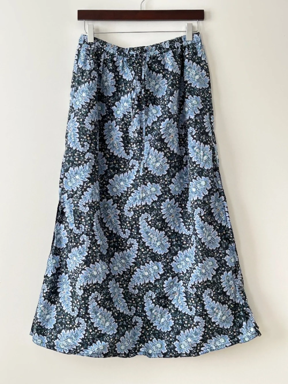 J. Crew Black and Light Blue Floral Midi/MAXI Skirt